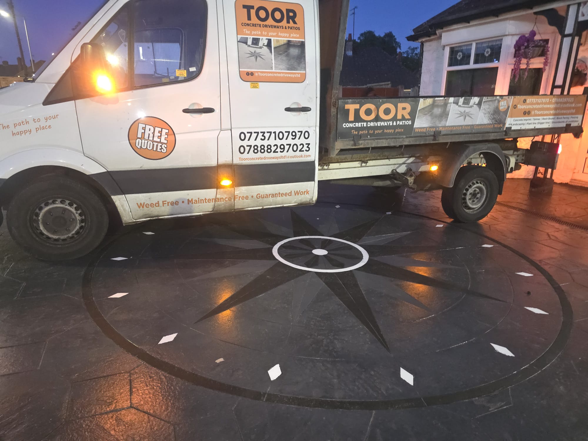 Toor Concrete Driveways branded work van with compass logo design